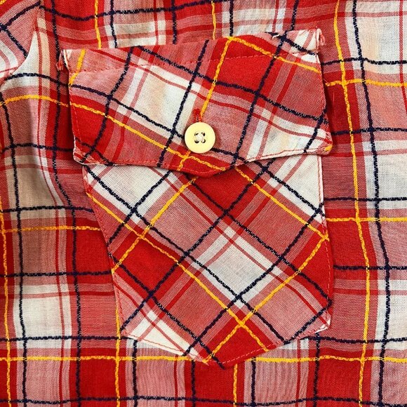 Levi's Vintage 70s Red Plaid Button Down Shirt - Picture 4 of 16